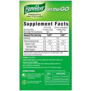 Benefiber On the Go Prebiotic Fiber Supplement Powder for Digestive Health, Daily Fiber, Unflavored - 28 Sticks (3.92 Ounces)