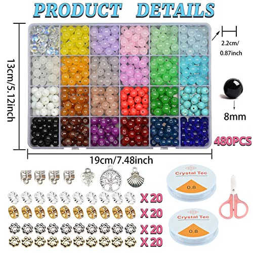 Buy now AIFNIY 570PCS Glass Beads for Jewelry Making 8mm Turquoise 24 Colors Crystal Beads Bracelet Making Kit Loose Round Gemstone Stone Spacer Chakra Energy Healing Beads Bulk DIY Crafts (Kit A) at indiglob india