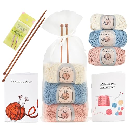 Buy now Thoughtful Stitch Knitting Kit for Beginners Adults & Kid Friendly- Complete Knitting Kit - Learn to Knit Yarn Set with Tutorial Book for Adult Hobbies - 100% Cotton Wool & Bamboo Knitting Needle at indiglob india
