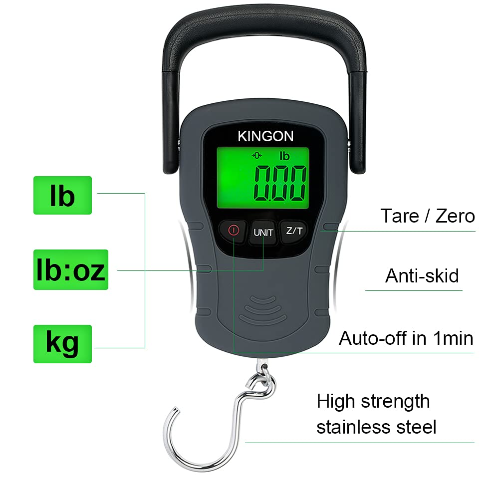 Buy now Digital Hanging Luggage Scale with Comfortable Handle and Large Hook, 110lb/50kg, Backlit Portable Scale for Travel Fishing with Tare/Hold Function, AAA Batteries Included, Grey at indiglob india