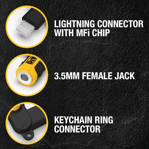 Buy now DEWALT Heavy Duty 3.5mm to Lightning Adapter, 90Degree L Connector Female to 3.5mm Male Headphone Jack Adapter for iPhone, Compatible Lightning to 3.5 mm Headphone Jack Adapters, Adapts Legacy Devices at indiglob india