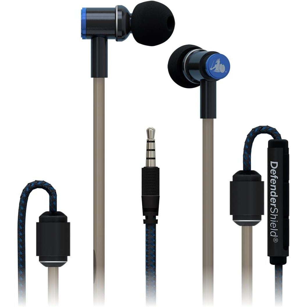 DefenderShield Air Tube Stereo Wired Earbuds – Universal Acoustic Headphones with Built-in Mic & Audio Controls – Secure Fit Wired Headphones with 3.5mm Audio Jack, Sports Tips & 3 Ear Tip Sizes