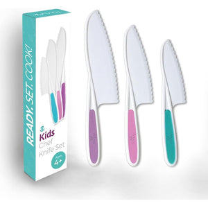 Tovla Jr. Kid Safe Knife Set for Real Cooking | 3-Piece Toddler Kitchen Knives | Montessori & STEM Cooking Tools Ages 4–12 | BPA-Free, Dishwasher-Safe | Christmas, Birthday & Stocking Stuffer Gift