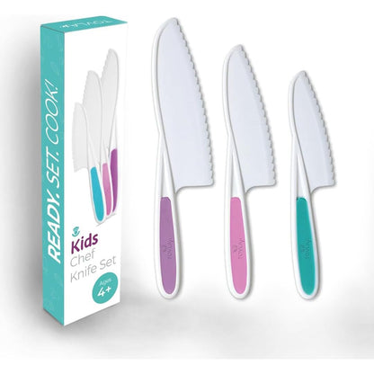 Tovla Jr. Kid Safe Knife Set for Real Cooking | 3-Piece Toddler Kitchen Knives | Montessori & STEM Cooking Tools Ages 4–12 | BPA-Free, Dishwasher-Safe | Christmas, Birthday & Stocking Stuffer Gift
