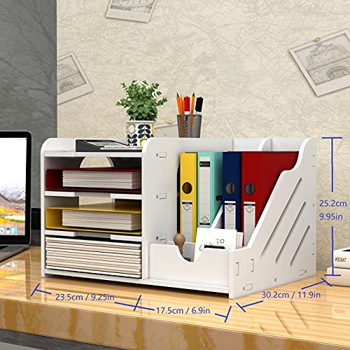 Buy now Classic 4+3 Desk Organizer, All in One Office Supplies Accessories Magazine Holder Frames File Divider Document Cabinet Rack Storage Organizer Box Features Total 7compartments for Office at indiglob india