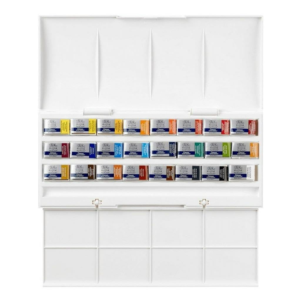 Buy now Winsor & Newton Cotman Watercolor Paint Set, Field Pocket Set, 12 Half Pan w/ Brush, Sponge, Bottle at indiglob india