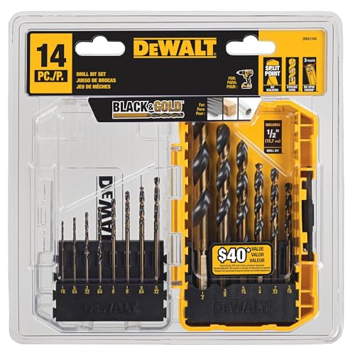 Buy now DEWALT Drill Bit Set, 3-Flats Shank,14-Piece, 135 Degree Split Point, for Plastic, Wood and Metal (DWA1184) at indiglob india