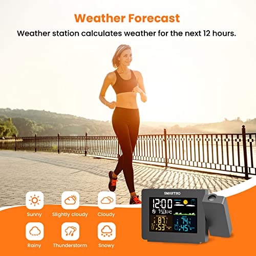 Buy now SMARTRO SC91 Projection Alarm Clock for Bedrooms with Weather Station, Wireless Indoor Outdoor Thermometer, Temperature Humidity Monitor Gauge Hygrometer at indiglob india