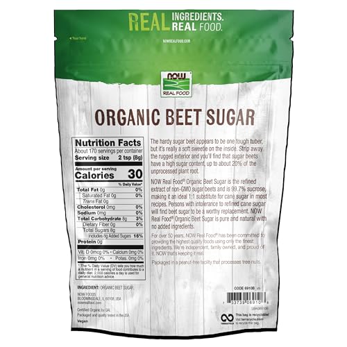 Buy now NOW Foods, Certified Organic Beet Sugar, Extracted from Organic Sugar Beets, Excellent Substitute for Cane Sugar, No Additivies or Fillers, Certified Non-GMO, 3-Pound (Packaging May Vary) at indiglob india