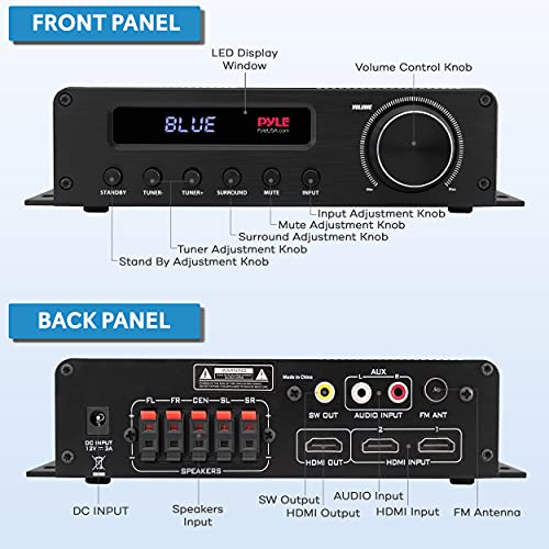 Buy now Pyle Wireless Bluetooth Home Audio Amplifier - 100W 5 Channel Home Theater Power Stereo Receiver, Surround Sound w/ HDMI, AUX, FM Antenna, Subwoofer Speaker Input, 12V Adapter, Black - PFA540BT at indiglob india