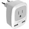 TESSAN European Travel Plug Adapter, Europe Power Adaptor with 2 USB Ports, International Type C Outlet Charger for US to Most of EU Iceland Spain Italy France Germany - Gray-Type C