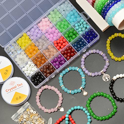 Buy now AIFNIY 570PCS Glass Beads for Jewelry Making 8mm Turquoise 24 Colors Crystal Beads Bracelet Making Kit Loose Round Gemstone Stone Spacer Chakra Energy Healing Beads Bulk DIY Crafts (Kit A) at indiglob india