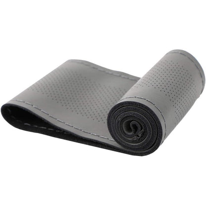 Universal Genuine Leather Steering Wheel Cover Hand Sewing Breathable Design 15 Inch DIY Cowhide Car Steering Wrap Black