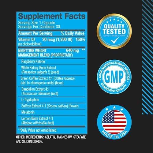 BPI Sports Nite Burn Fat Burner for Women & Men - Bed Time Fat Burner & Sleep Support – Nighttime Relaxation & Metabolism Booster – Keto Friendly, Weight Loss – 30 Servings – 640mg, Capsules - My Store