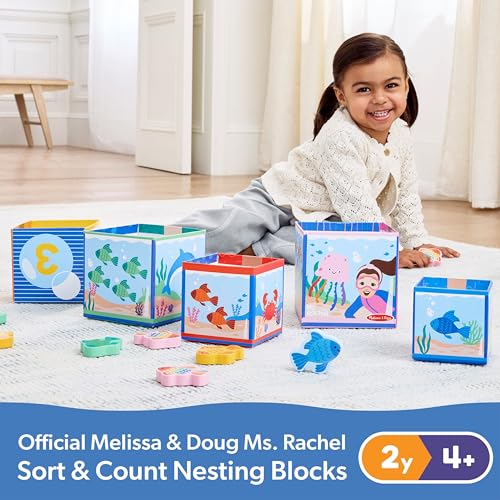 Buy now Melissa & Doug?? Ms. Rachelƒ?› Sort and Count Nesting and Stacking Blocks with Wooden Fish Preschool Learning Toy for Boys, Girls - FSC Certified at indiglob india
