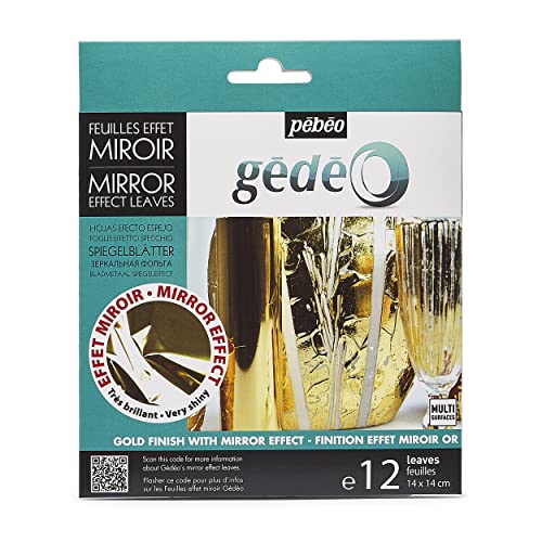 Buy now Pébéo Gédéo Mirror Effect Gold Leaves Adhesive Sheet - 12 Sheets, 5 ½ x 5 ½ Inches, Art and Craft Supplies, for Painting, Home Decor, or Decorations at indiglob india