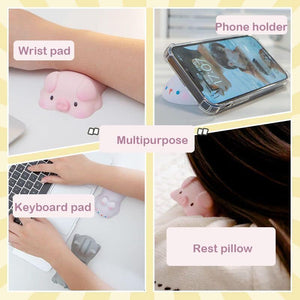 Cute Wrist Rest Support for Mouse Keyboard Computer Arm Rest for Desk Ergonomic Kawaii Office Supplies Slow Rising PU Mouse Pad (White Rabbit)