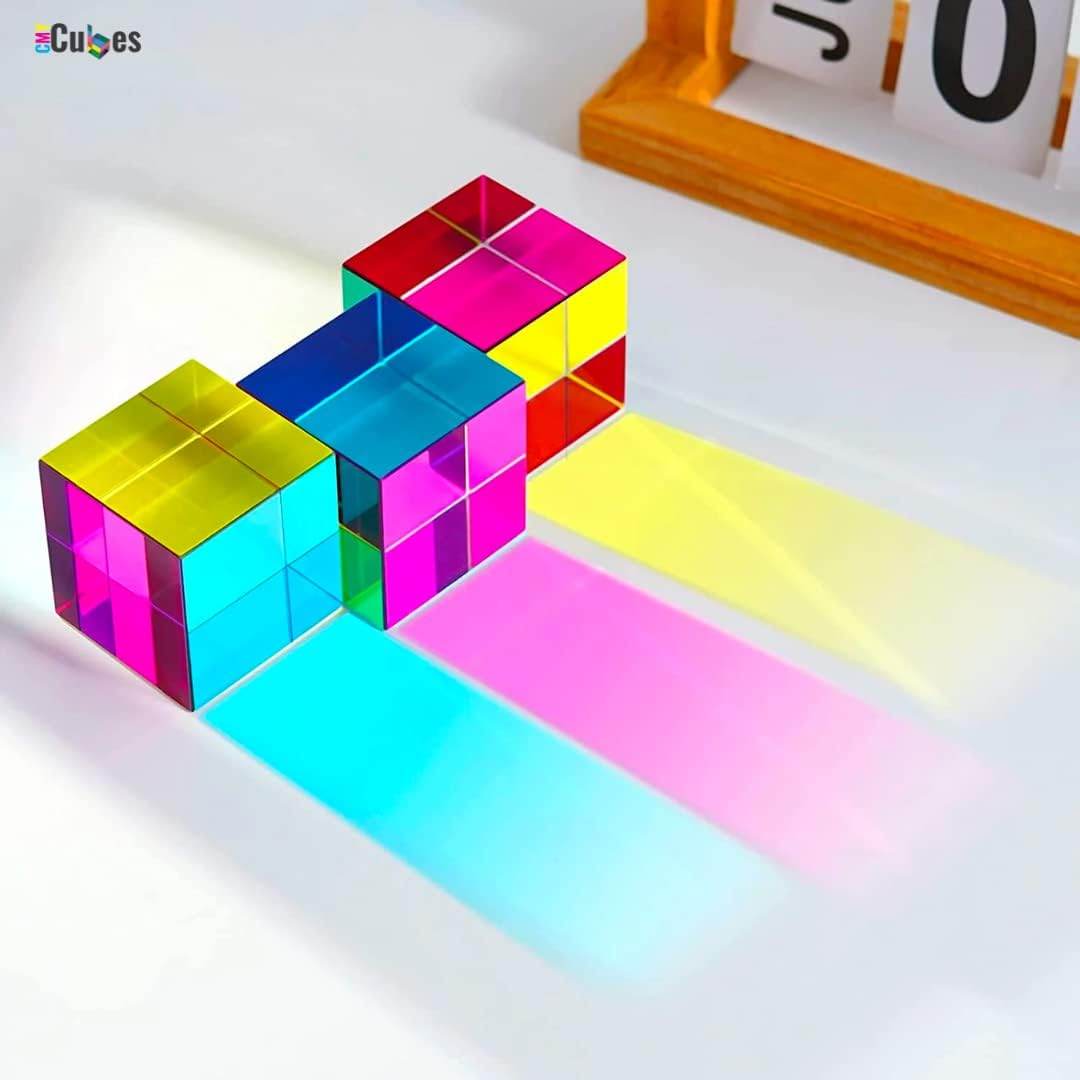 CMY Cubes Original (50mm) - Cyan, Magenta & Yellow Cube - Optical Color Cube - Teaches Subtractive Color Mixing for Ages 15+, Educational, Scientific, Physics & Kinetic Art Desk Object, STEAM - My Store