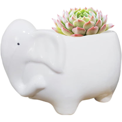 Cute Animal Elephant Shaped Ceramic Succulent Cactus Air Plant Flower Pots Planters-Plant Not Included (Pink&White)