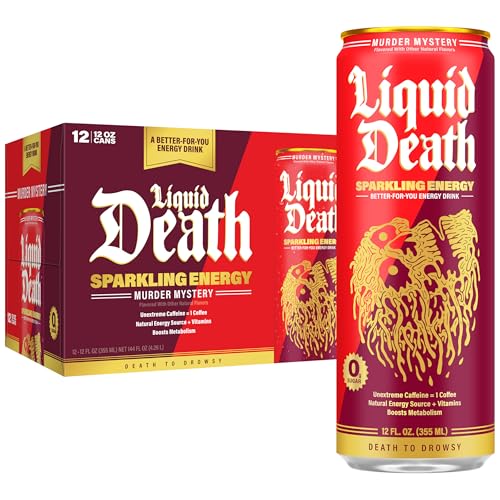 Buy now Liquid Death Sparkling Energy - Tropical Terror (Classic Piña Colada), Zero Sugar Energy Drink, Unextreme Caffeine 100mg, Essential Vitamins, 12 Fl Oz (Pack of 12) at indiglob india