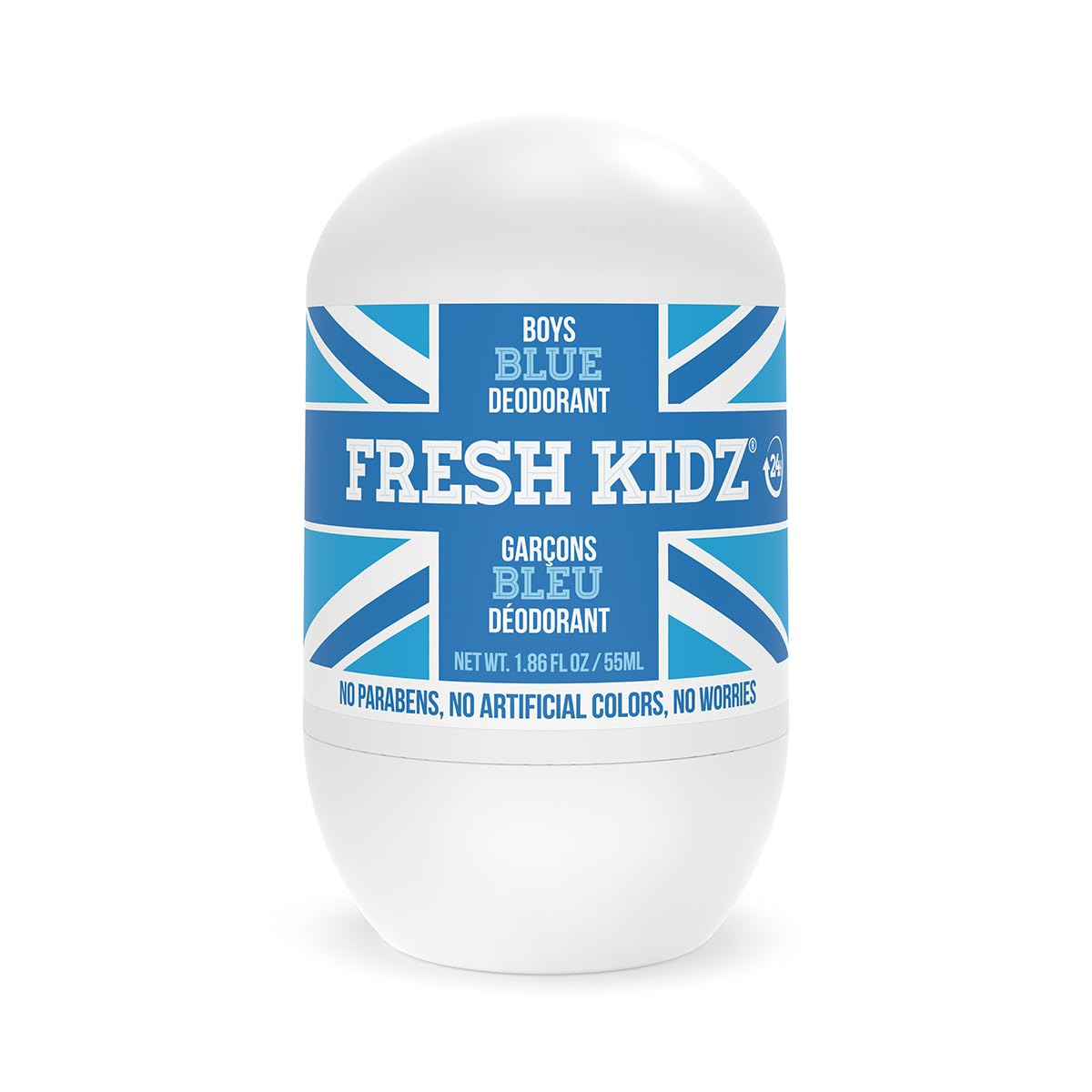 Fresh Kidz Roll On Deodorant for Kids and Teens - Baking Soda and Aluminum-free 24 Hour Protection for Sensitive Skin - Boys "Blue" 1.86 fl.oz.