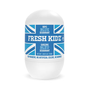 Fresh Kidz Roll On Deodorant for Kids and Teens - Baking Soda and Aluminum-free 24 Hour Protection for Sensitive Skin - Boys "Blue" 1.86 fl.oz.
