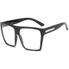 Super Oversized Eyeglasses Flat Top Square Clear Lens Glasses Frames - Black Silver