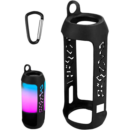 Linkidea Silicone Speaker Case Cover Compatible with JBL Pulse 3 Wireless IPX7 Waterproof Speaker, Protective Soft Skin Sleeve Travel Carrying Pouch with Keychain Hook (Black)
