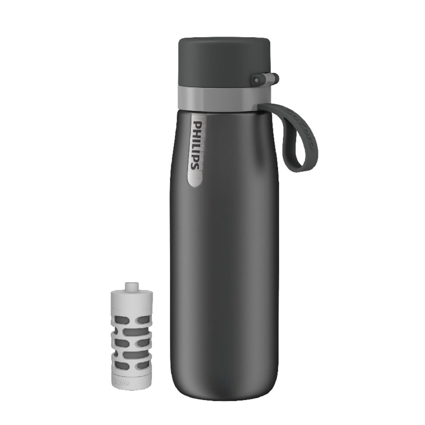 PHILIPS Water Bottle with Filter, Filter Water Bottle Stainless Steel with GoZero Everyday BPA-Free Tap Water Filter, Water Filter Bottle Keep Drink Cold 24 Hours, 1 Filter for 40 gal / 2 Months