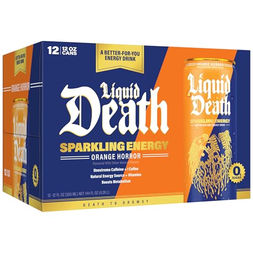 Buy now Liquid Death Sparkling Energy - Tropical Terror (Classic Piña Colada), Zero Sugar Energy Drink, Unextreme Caffeine 100mg, Essential Vitamins, 12 Fl Oz (Pack of 12) at indiglob india