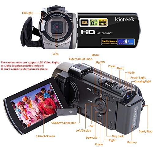 Buy now Video Camera Camcorder Digital Camera Recorder Full HD 1080P 15FPS 24MP 3.0 Inch 270 Degree Rotation LCD 16X Zoom Camcorder with 2 Batteries(604s) at indiglob india