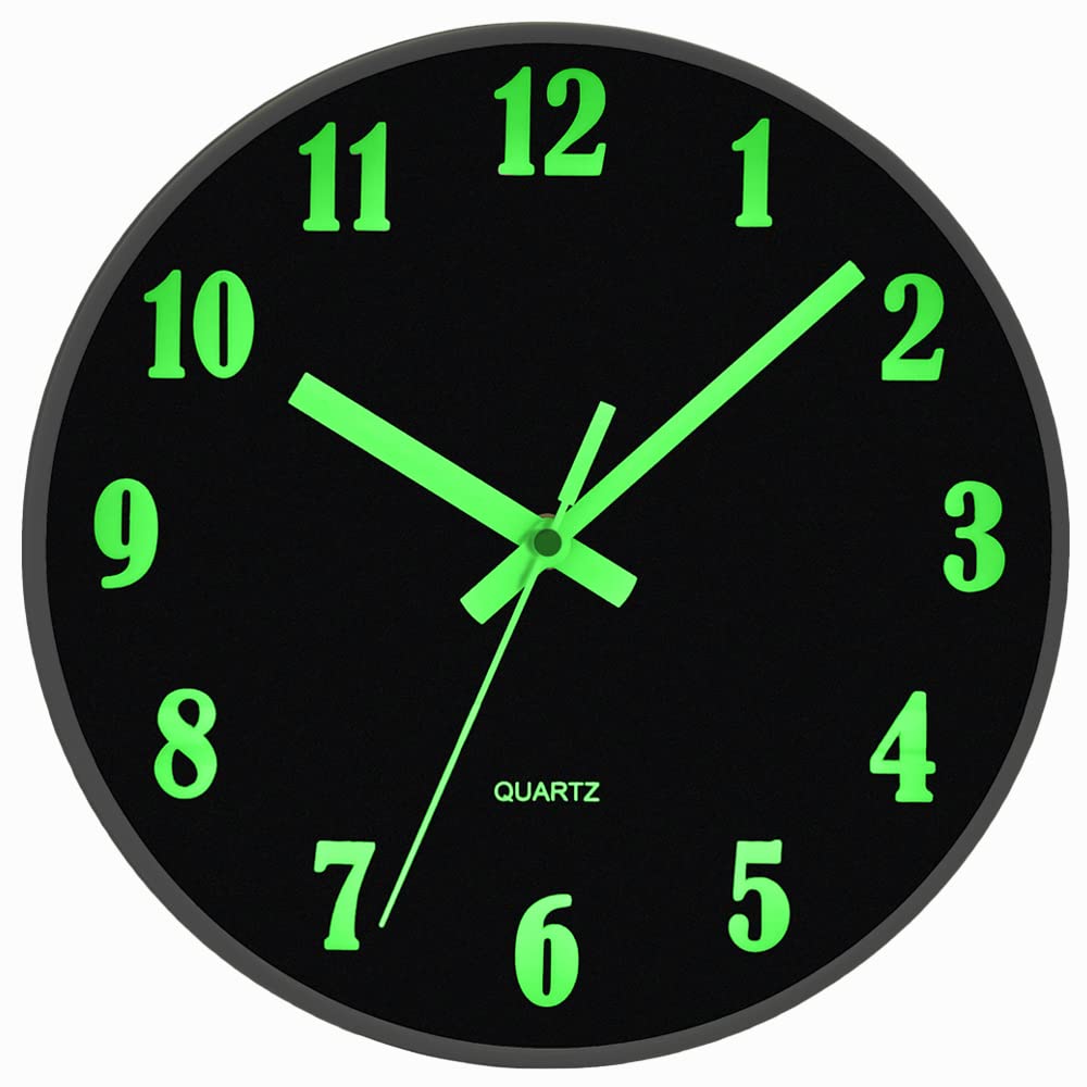 Buy now JoFomp Glow in The Dark Clock, 12 Inch Modern Silent Non Ticking Wall Clocks Battery Operated, Night Light Wall Clock for Living Room Decor, Wall Clock Decorative for Kitchen Bedroom (Green) at indiglob india
