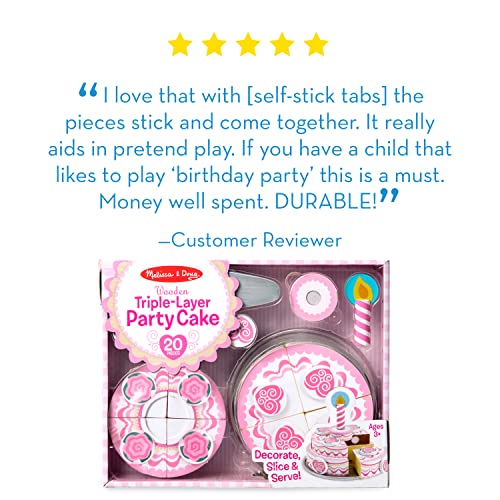Buy now Melissa & Doug Triple-Layer Party Cake Wooden Play Food Set - Birthday Cake Pretend Food Play Set for Toddlers, Kids Ages 3+ at indiglob india
