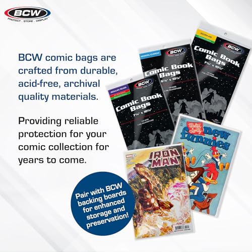 Buy now BCW Current/Modern Comic Bags - 100 ct | Acid-Free Modern Comic Bags for Current Issues | Exterior 6 7/8 x 10 1/2 inches | Crystal Clear Protection for Your Comic Collection at indiglob india