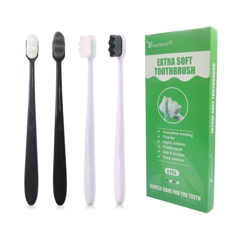Buy now EasyHonor Extra Toothbrush for Sensitive Gums, Micro Fur Manual Toothbrush with 20000 Soft Floss Bristle for Pregnant Women, Elderly, Braces and Gum Recessions, Protect Fragile Gums (6 Pack) 4 packs(gray + white bristles) at indiglob india
