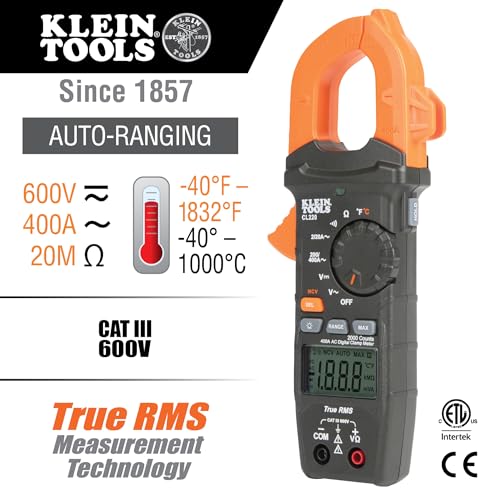 Buy now Klein Tools CL220 Digital Clamp Meter, Auto-Ranging 400 Amp AC, AC/DC Voltage, TRMS, Resistance, Continuity, NCVT Detection, and Temp at indiglob india