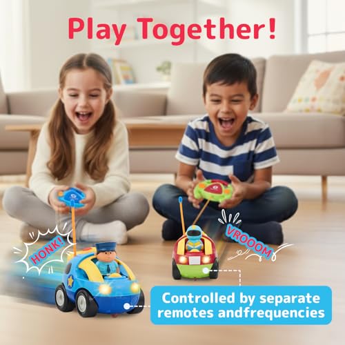 Buy now Prextex 2 Pack Cartoon Remote Control Cars for Toddlers - Police Car and Race Car with Steering Wheel Controllers and Lights - Different Frequencies So Both Can Race Together - Toddler Gift 18+ Months at indiglob india