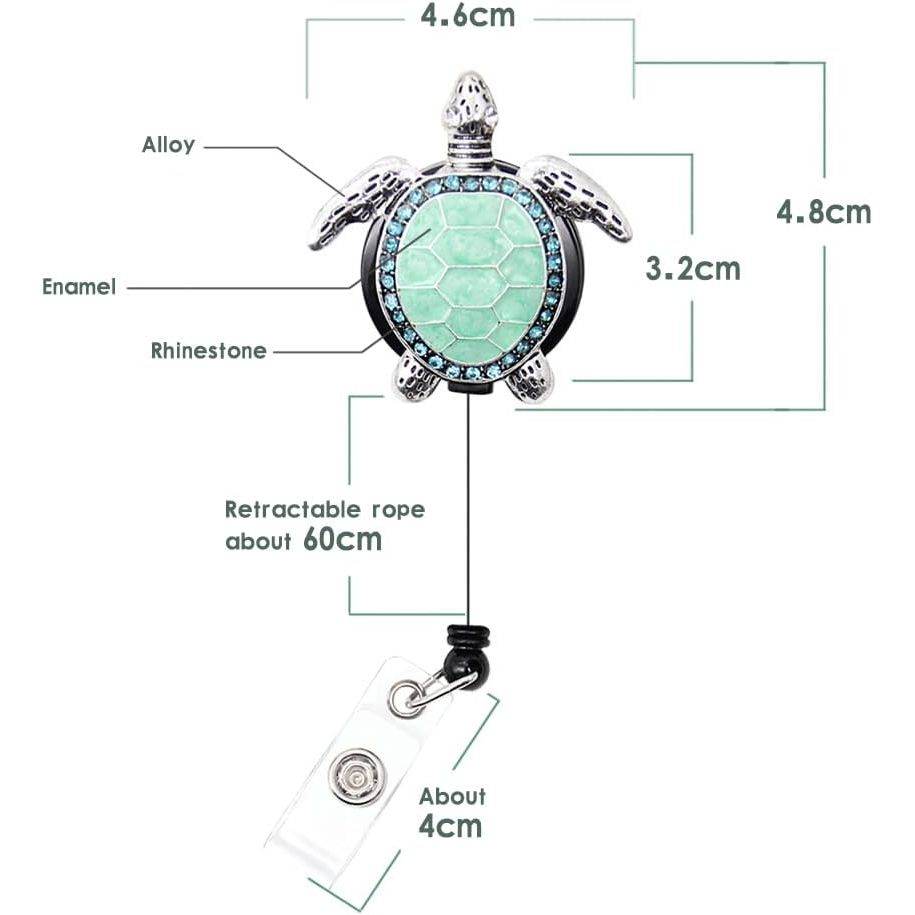 Aquamarine Enamel Sea Turtle Retractable ID Badge Reel,Name Card Holder for Nurse - My Store