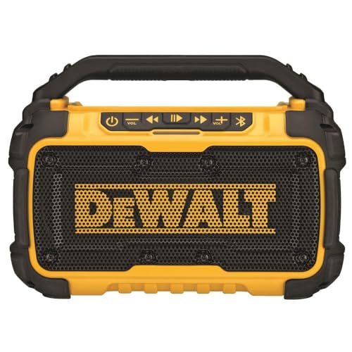 Buy now DEWALT 20V MAX Bluetooth Speaker, 100 ft Range, Durable for Jobsites, Phone Holder Included, Lasts 8-10 Hours with Single Charge (DCR010) at indiglob india
