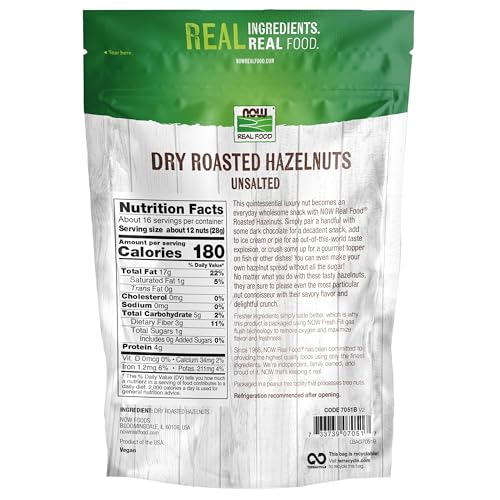 Buy now NOW Foods, Real Food, Dry Roasted & Unsalted Hazlenuts, Non-GMO, Vegan, Grown in the USA, 16 oz (454 g) at indiglob india