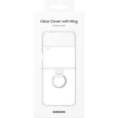 SAMSUNG Galaxy Z Flip4 Clear Cover with Ring, Protective Phone Case with Finger Loop, Handheld Design, US Version, Transparent