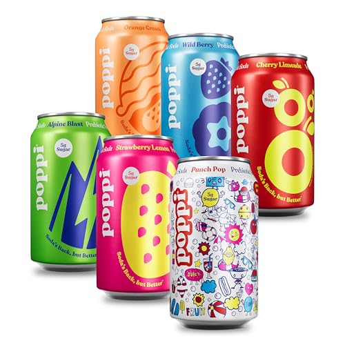 Buy now Poppi Sparkling Prebiotic Soda Beverage with Apple Cider Vinegar, Seltzer Water and Fruit Juice, New Obsessions Variety Pack, 12 Fl Oz, Pack of 12, Packaging May Vary at indiglob india