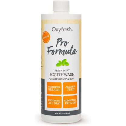 Oxyfresh Premium Pro Formula Fresh Mint Mouthwash – Patented Zinc Mouthrinse for All Day Fresh Breath & Healthy Gums – Refreshing & Alcohol Free Mouthwash | 16oz