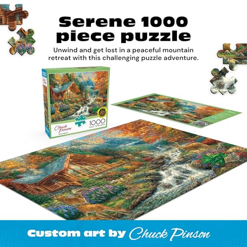 Buy now Buffalo Games - Alpine Serenity - Chuck Pinson - 1000 Piece Autumn Jigsaw Puzzle for Adults - Fall Mountain Cabin Scene - Challenging Puzzle for Game Nights - Finished Size 26.75 x 19.75 - Made in USA at indiglob india