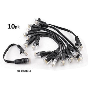CablesOnline, 10-Pack 6-inch CAT6 Network UTP Ethernet RJ45 Flat-Design Patch Black Cable, (U6-000FK-10)