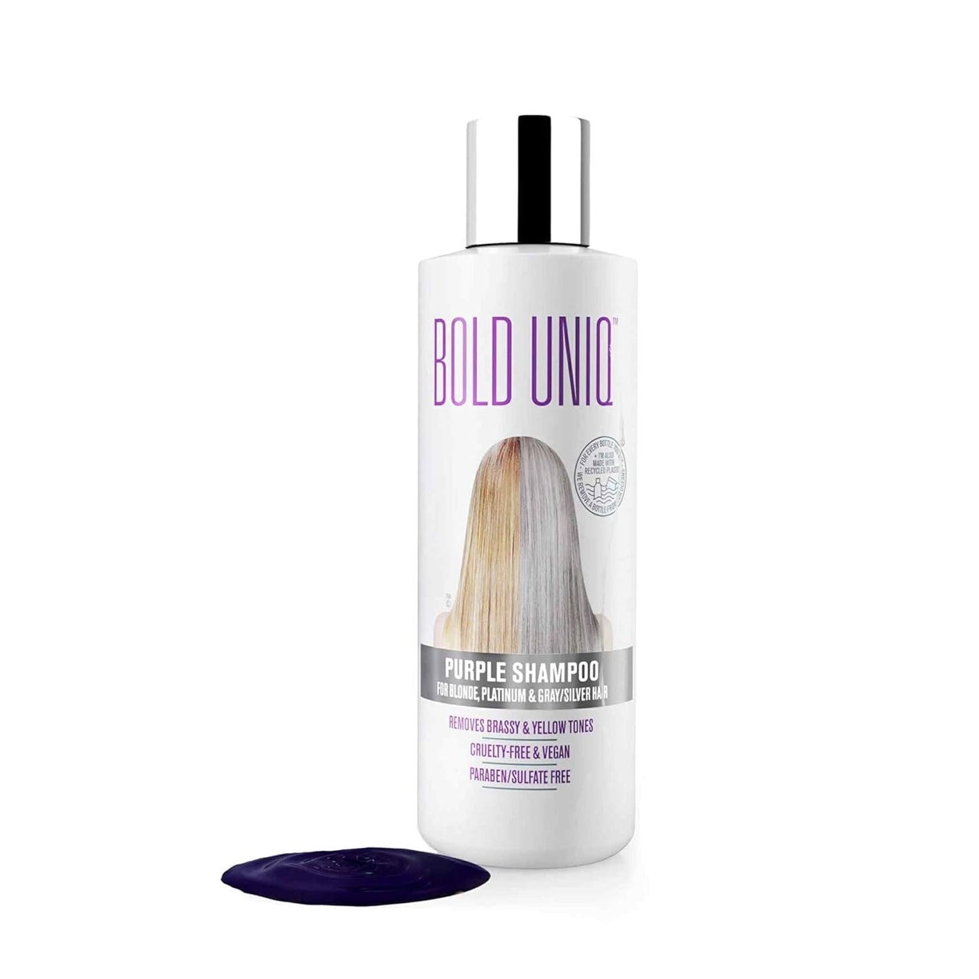 Bold Uniq Purple Shampoo - Remove Yellow Tones & Condition Damaged Hair - For Blonde, Silver or Grey Hair - Paraben & Sulfate Free, Vegan - 8 fl oz