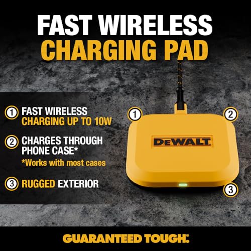 Buy now DEWALT Heavy Duty Wireless Charger, 10W Max Fast Wireless Charging Pad Compatible with iPhone 17/16/15/14/13/12/11/X/8 Pro Max Plus Samsung Galaxy S22/S21 AirPods (Type C Cable/AC Adapter Included) at indiglob india