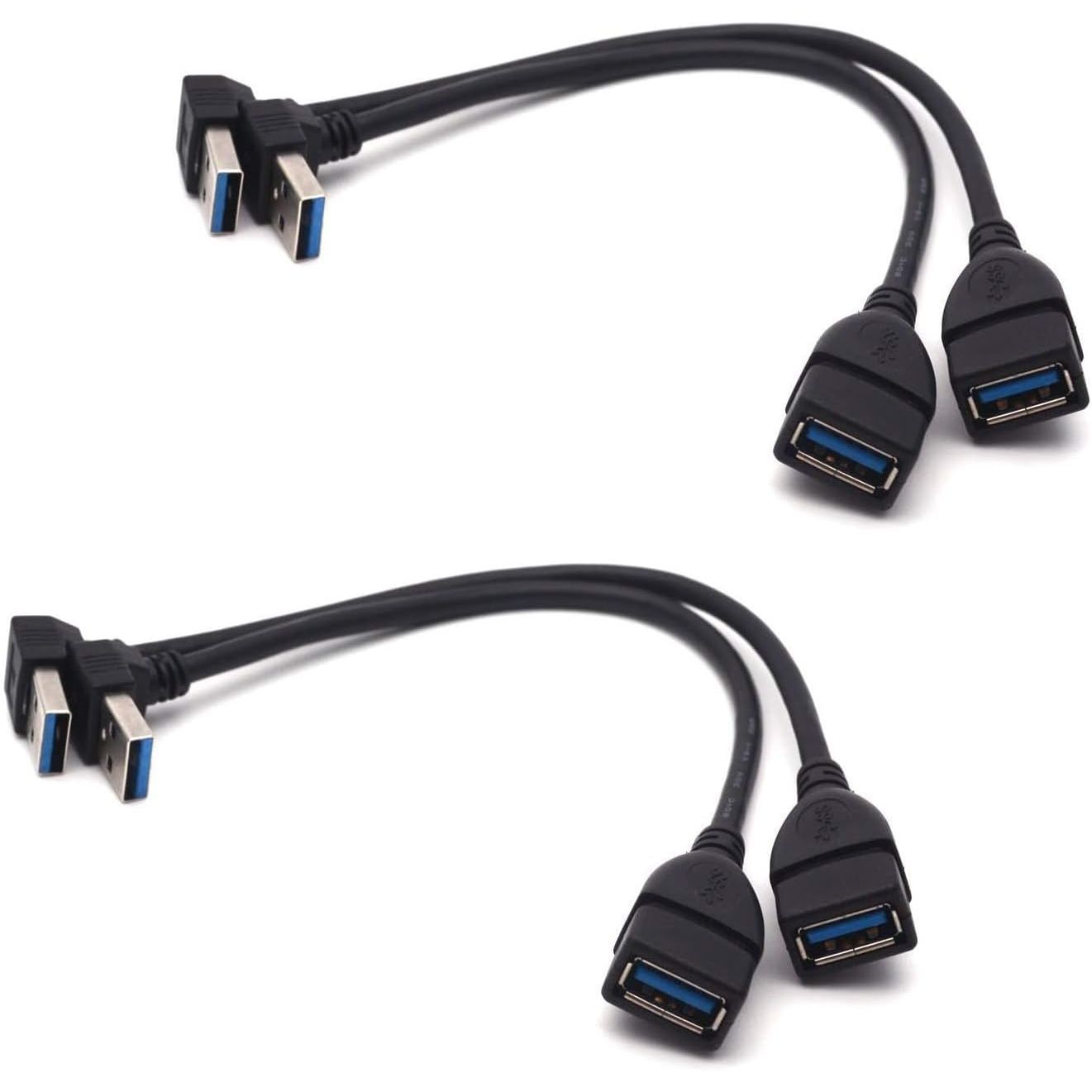 Antrader USB 3.0 Right Angle 90 Degree UP & Down Extension Cable Male to Female Converter Data Adapter Cord 2 Pairs