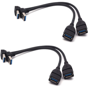 Antrader USB 3.0 Right Angle 90 Degree UP & Down Extension Cable Male to Female Converter Data Adapter Cord 2 Pairs