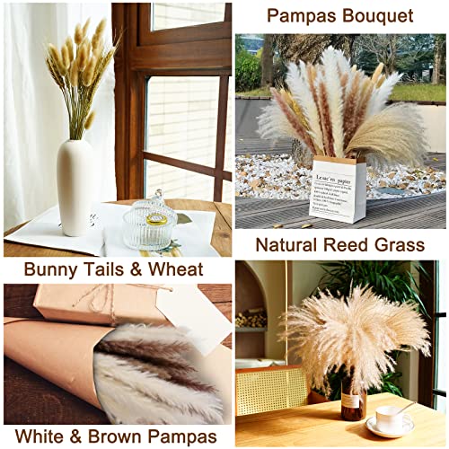 Buy now Seniny Pampas Grass, 80 Pcs Dried Pampas Grass Decor Tall 17", Natural Brown & White Pompous Grass | Bunny Tails Dried Flowers | Wheat Stalks | Reed for Boho Home Wedding Decor, Flower Arrangement at indiglob india